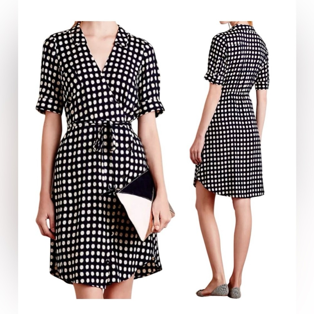 Anthropologie Tyhlo Cortland Shirtdress Faux Wrap Mini Dress Polka Dot Belted S